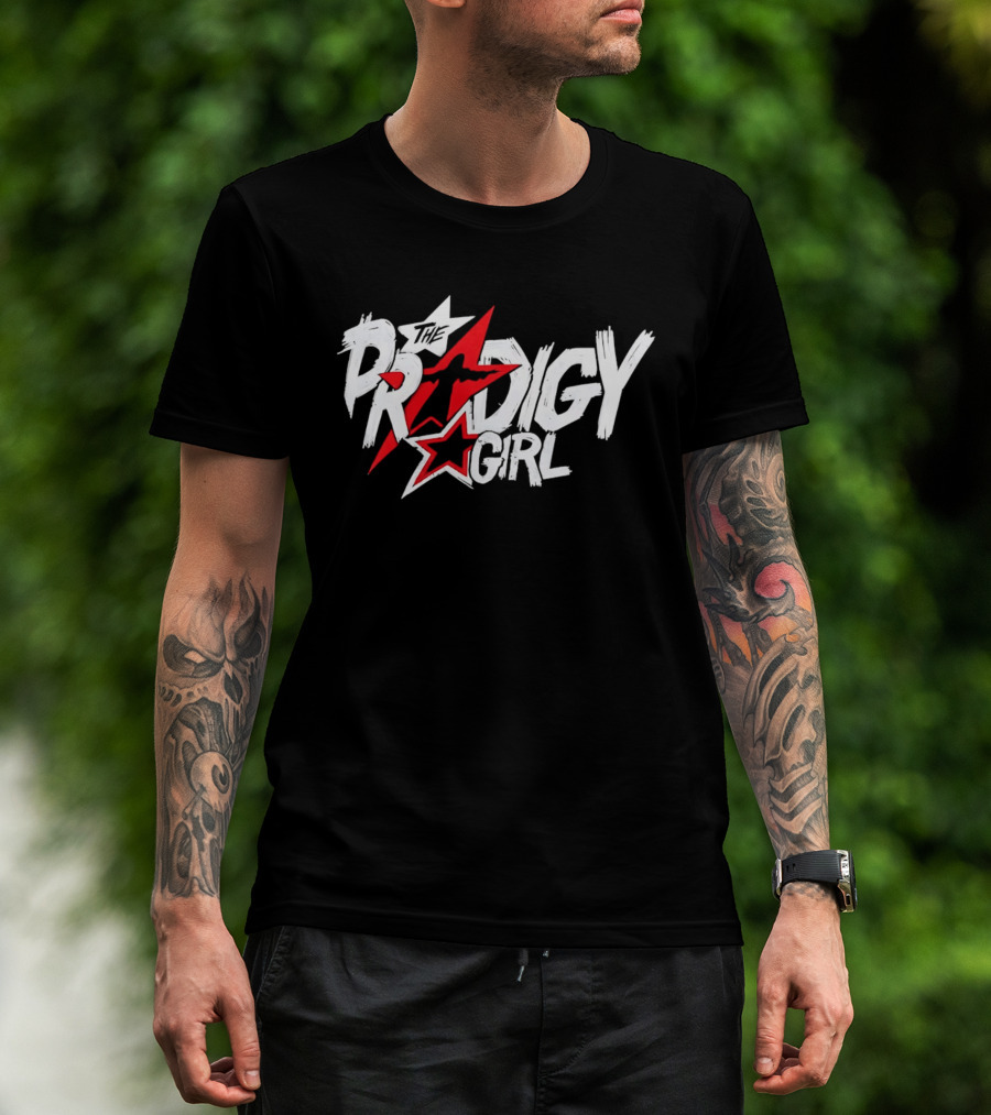 The Prodigy Girl Red White Stars Distressed Brush Lettering T-Shirt