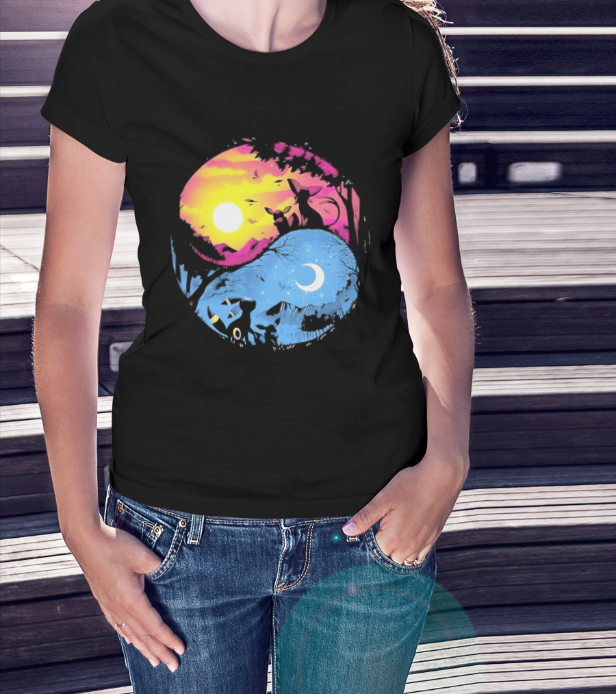 Yin Yang Espeon Umbreon Day Night Sunset Crescent Moon Harmony T-Shirt