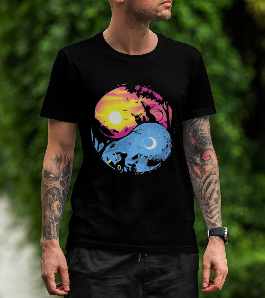 Yin Yang Espeon Umbreon Day Night Sunset Crescent Moon Harmony T-Shirt