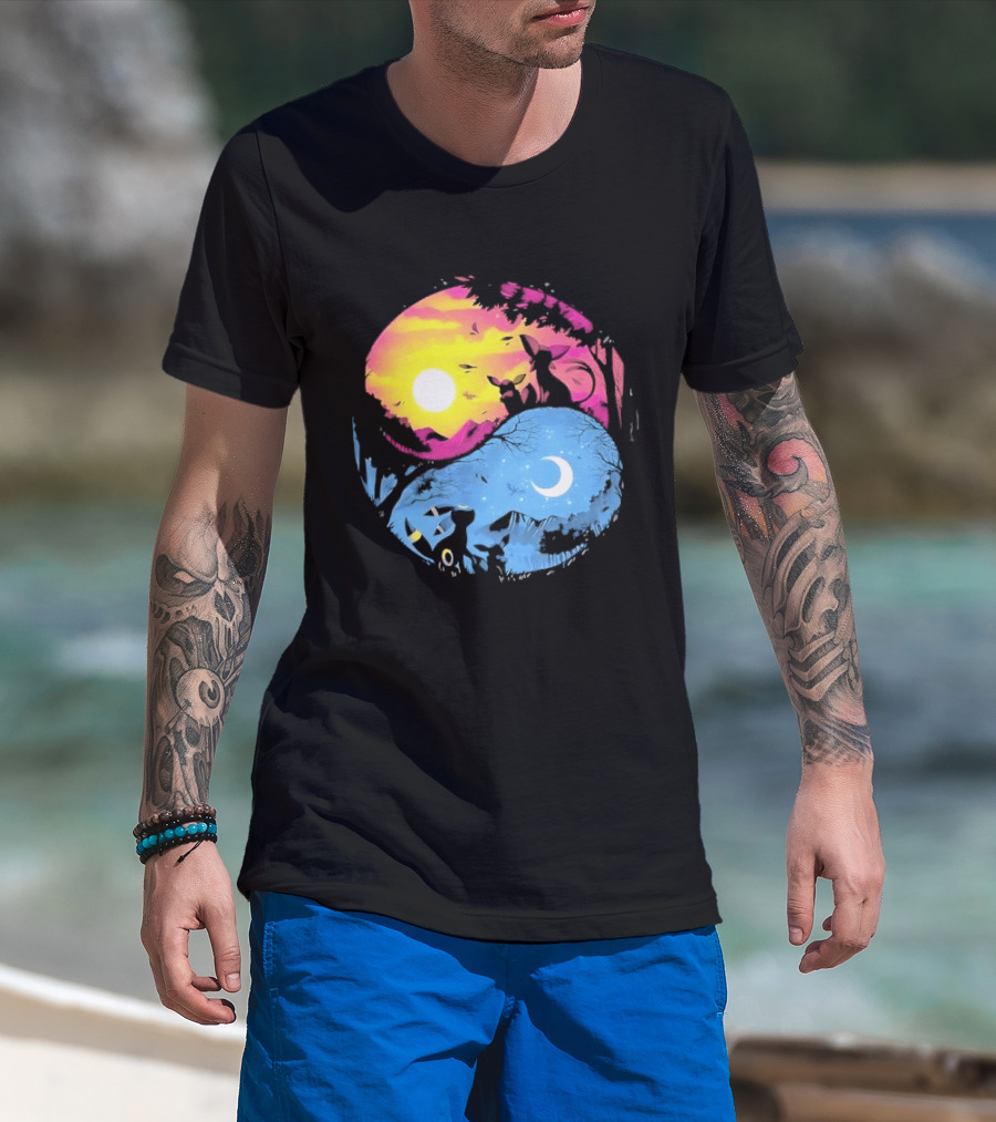 Yin Yang Espeon Umbreon Day Night Sunset Crescent Moon Harmony T-Shirt