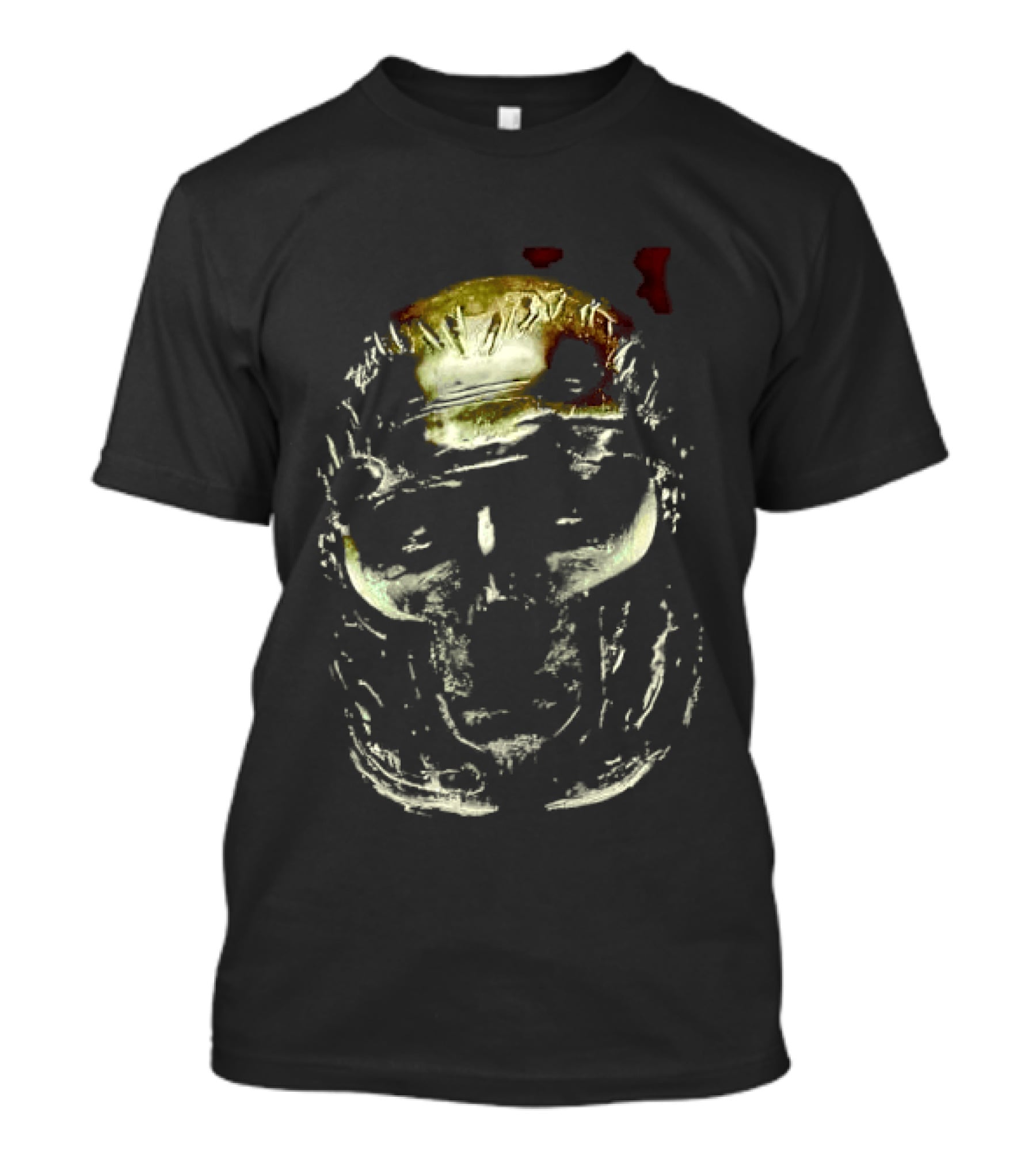 Dark Metallic Sculpted Skull Mask With Stylized Roman T-Shirt