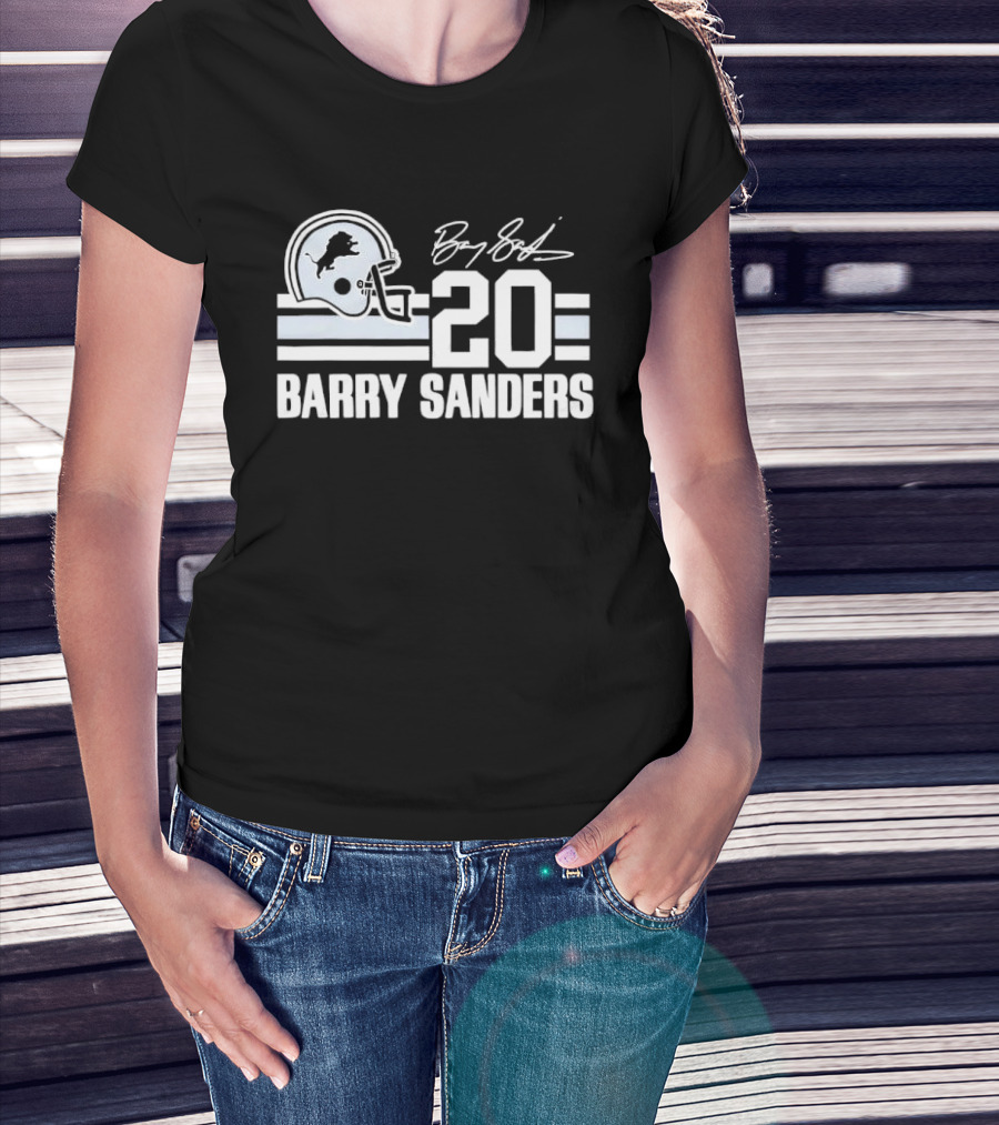Detroit Lions Barry Sanders 20 Helmet Stripes By BS Signature T-Shirt