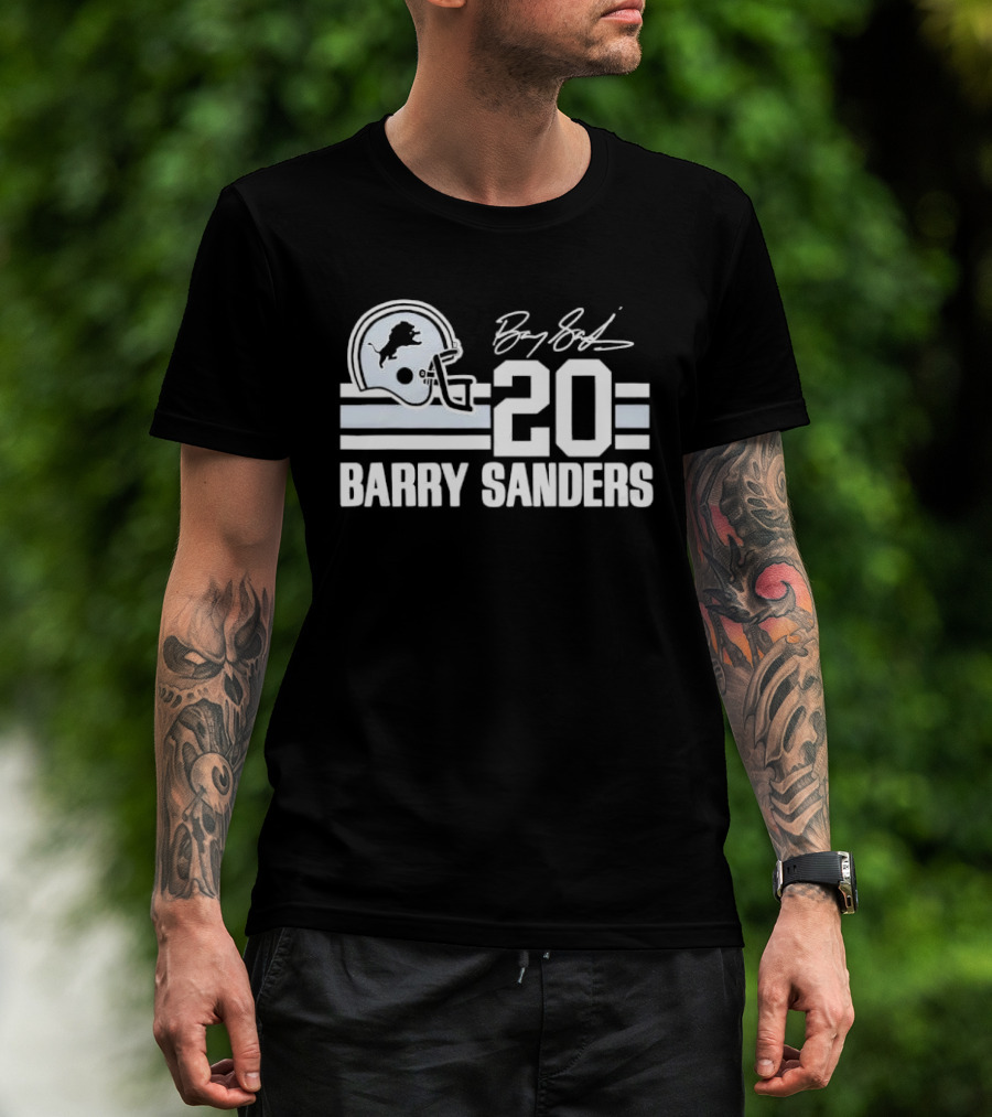 Detroit Lions Barry Sanders 20 Helmet Stripes By BS Signature T-Shirt