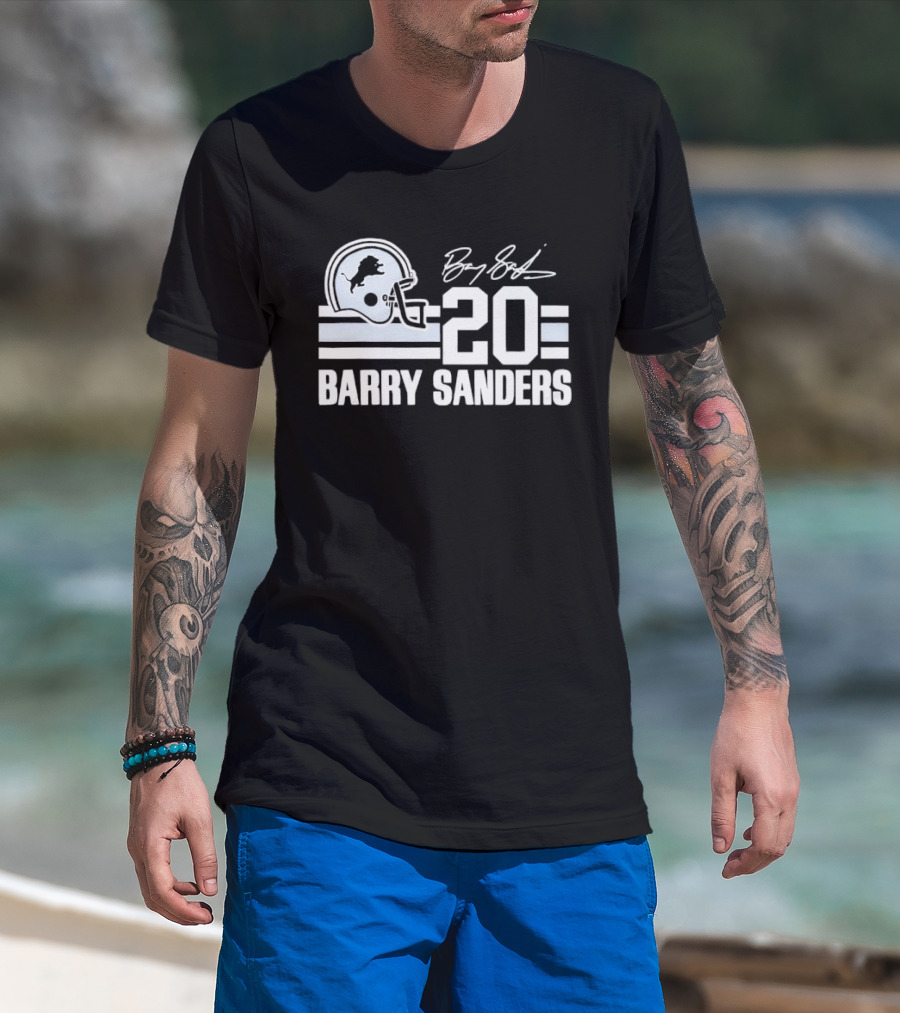Detroit Lions Barry Sanders 20 Helmet Stripes By BS Signature T-Shirt