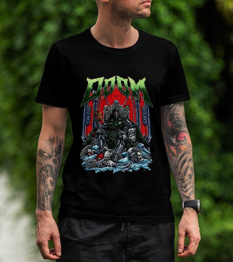 Doctor Doom Throne Marvel Superheroes With Iron Man Mask Doom T-Shirt