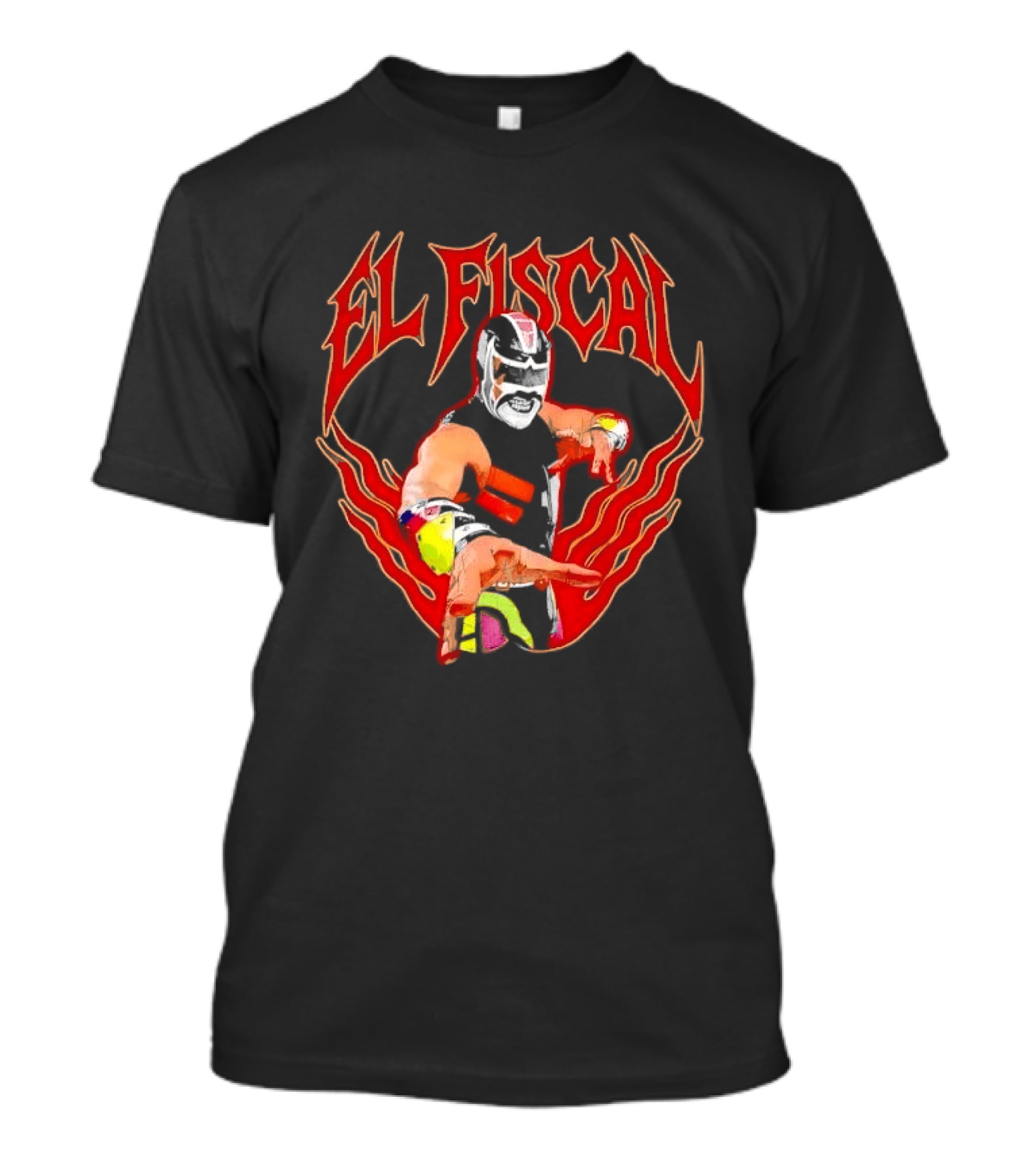 El Fiscal Masked Luchador Wrestler With Flame Hand Frame T-Shirt