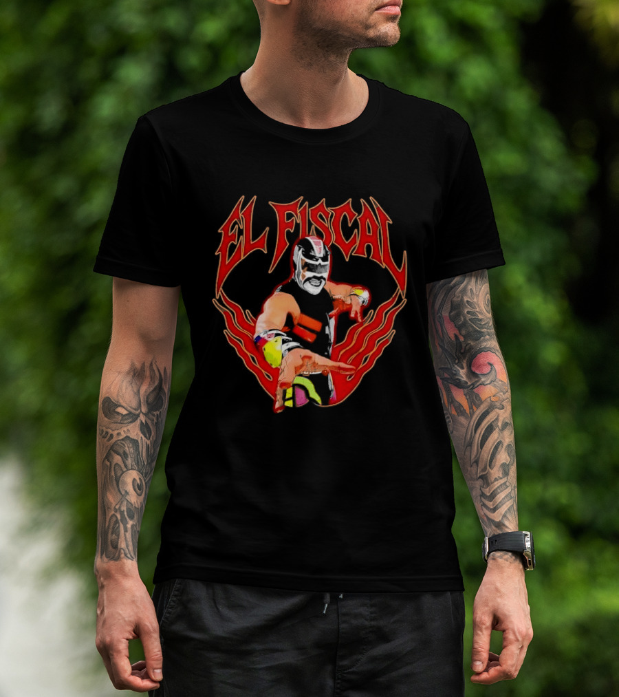 El Fiscal Masked Luchador Wrestler With Flame Hand Frame T-Shirt