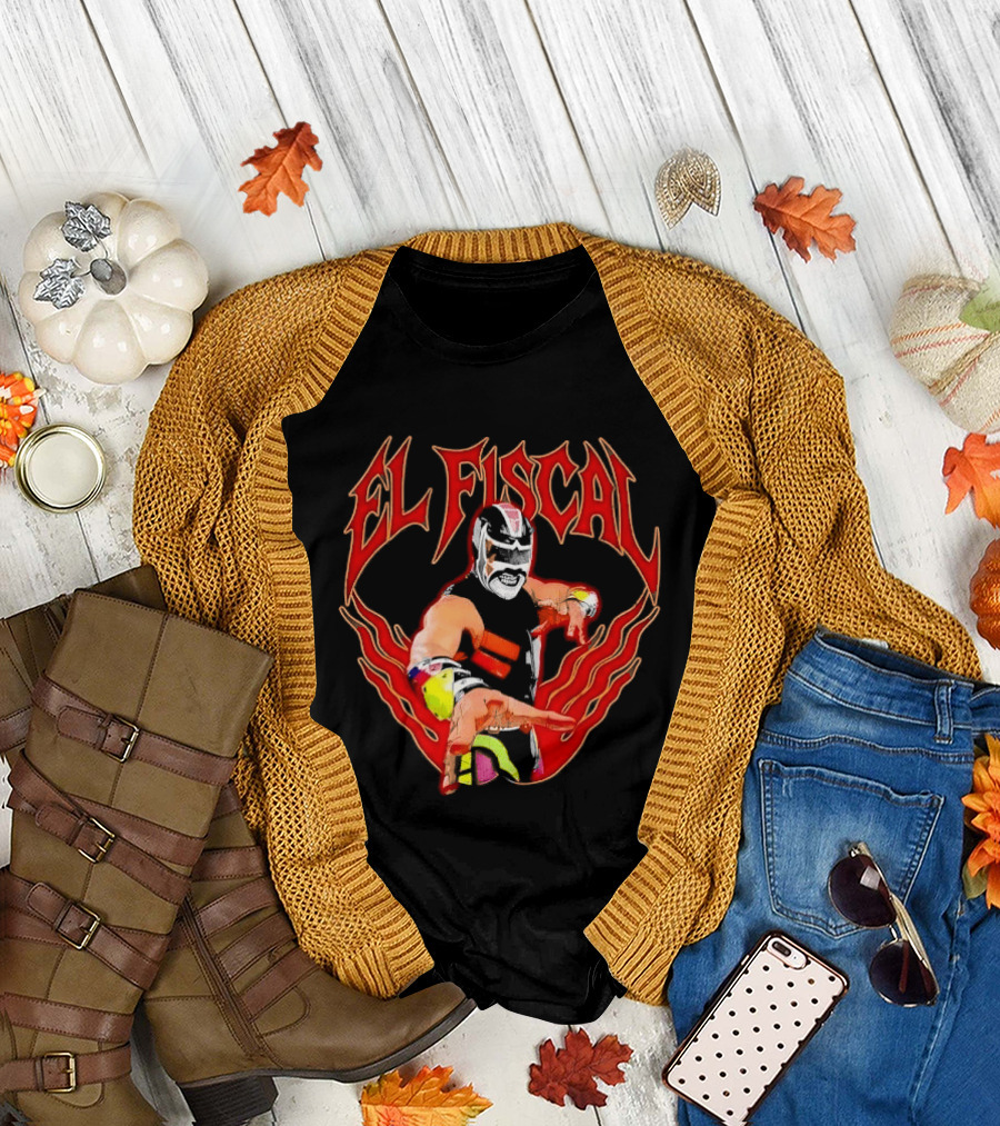 El Fiscal Masked Luchador Wrestler With Flame Hand Frame T-Shirt