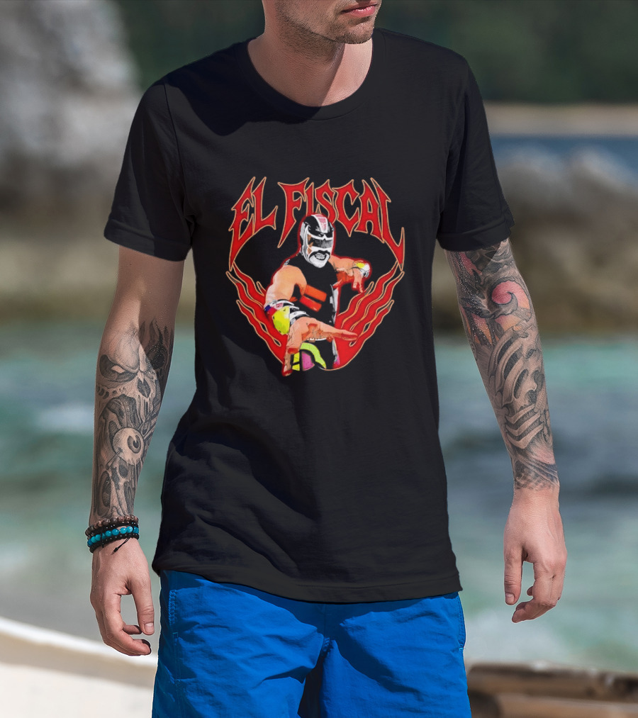 El Fiscal Masked Luchador Wrestler With Flame Hand Frame T-Shirt