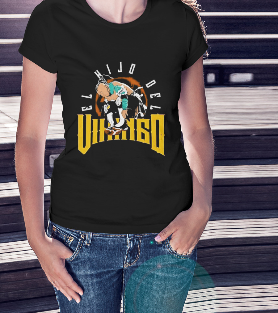 El Hijo Del Vikingo Crouching Wrestler Brown Yellow Text And Image T-Shirt