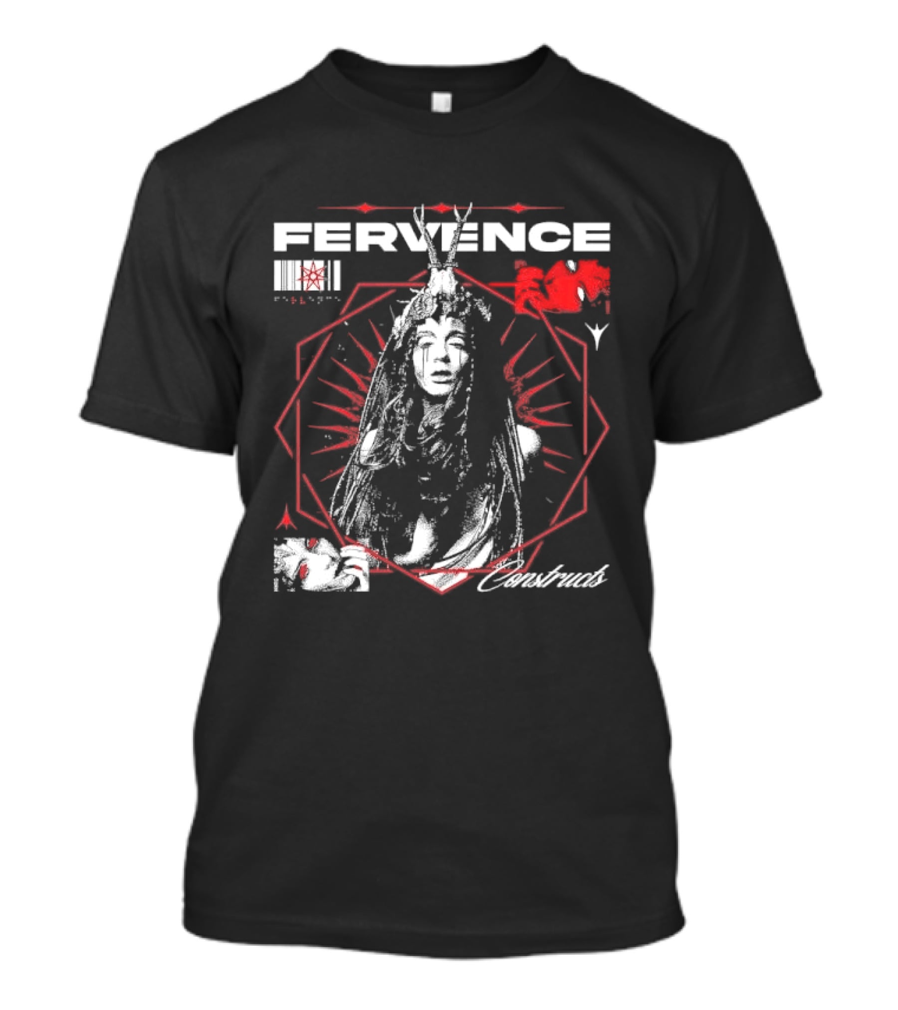 Fervence Constructs Hexagon Horned Crown Woman Red Tears T-Shirt