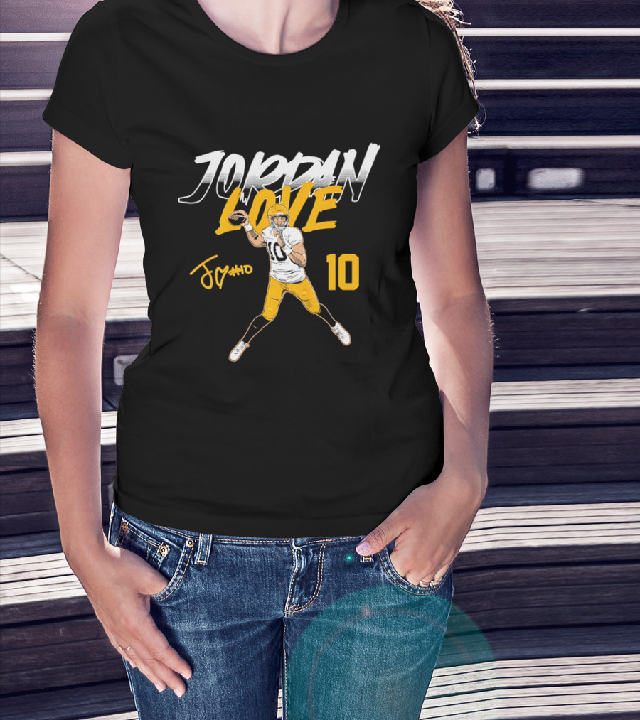 Jordan Love 10 Quarterback Action Pass Signature T-Shirt