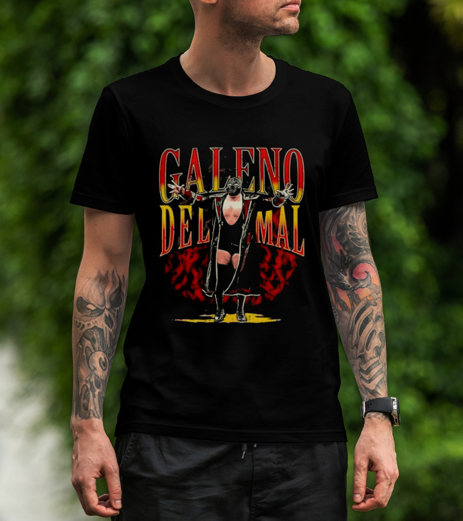 Galeno Del Mal Masked Wrestler Fiery Red Outstretched Arms T-Shirt