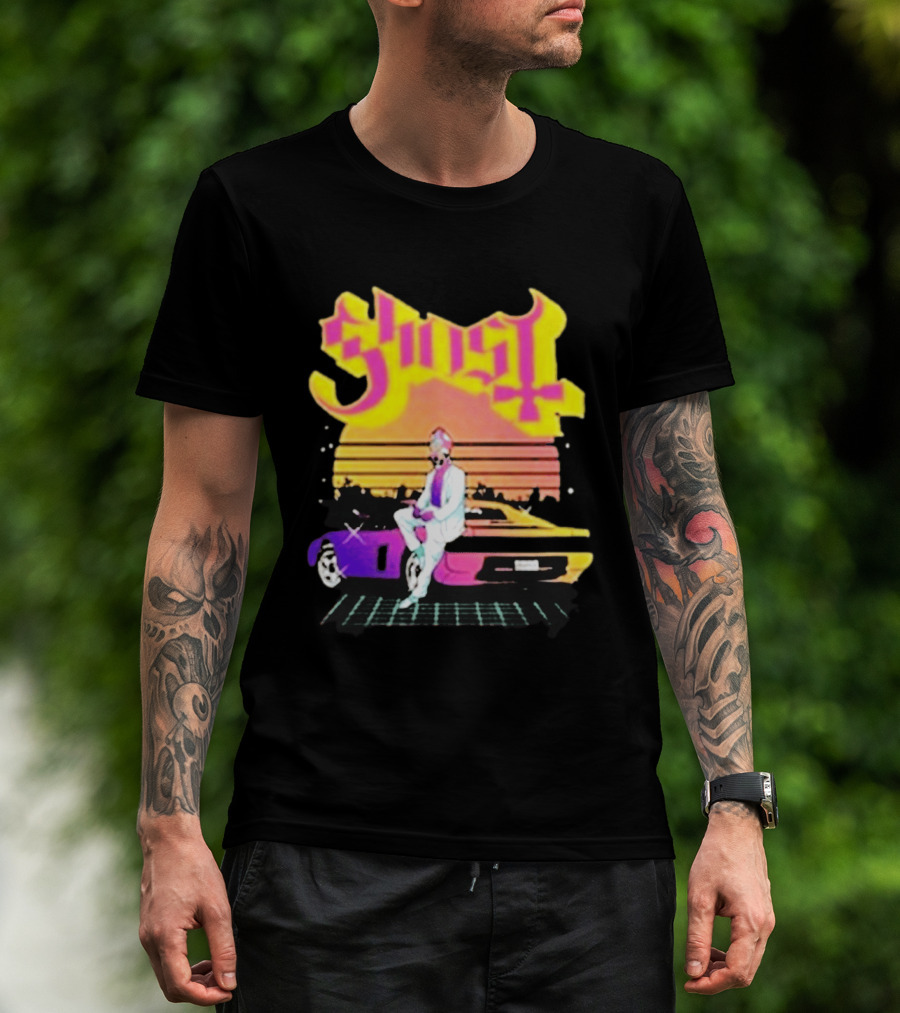 Ghost Miami Vice Retro Sunset Car Scene T-Shirt