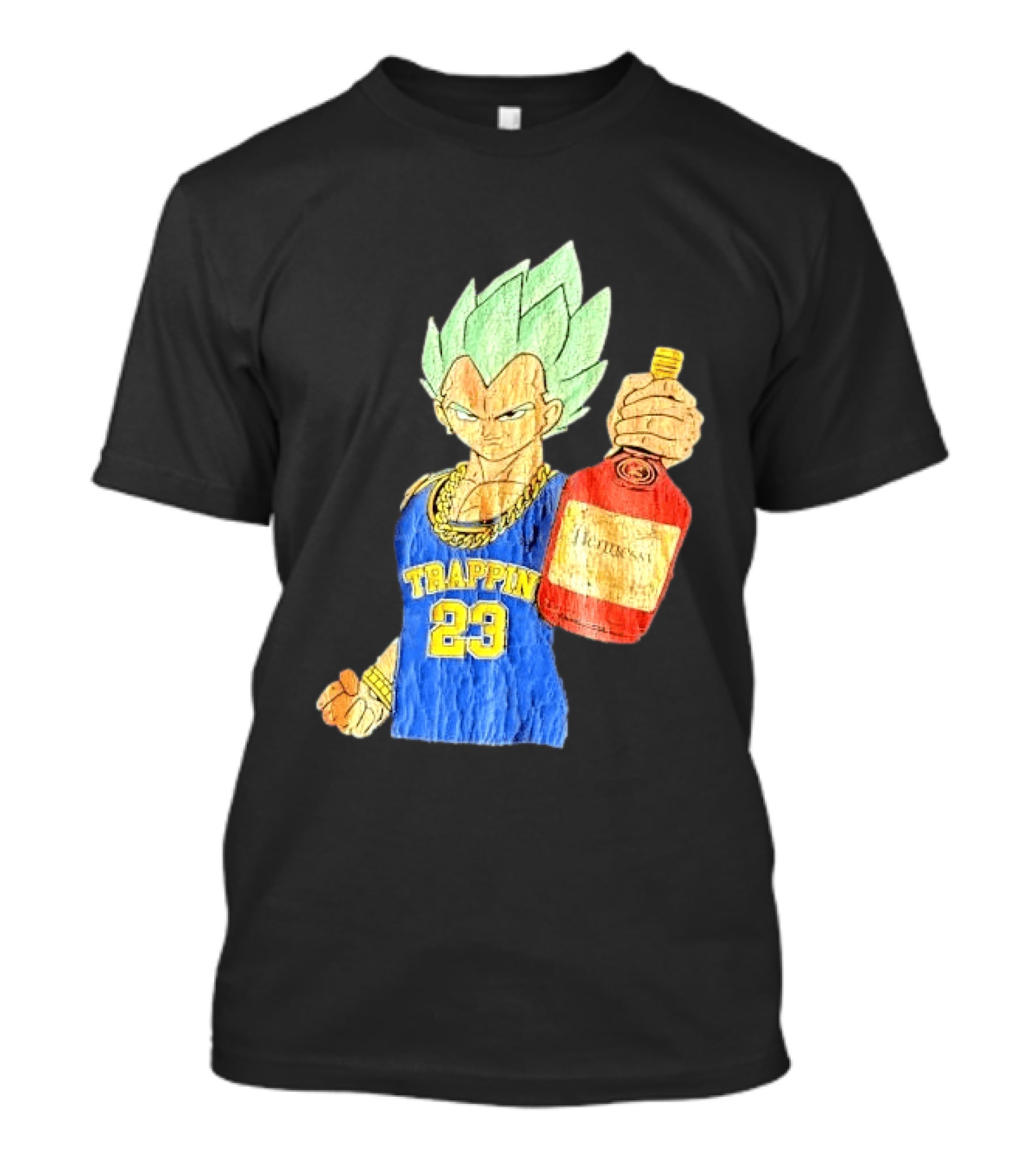 Hennessy Trappin 23 Anime Warrior Graphic Holding Bottle T-Shirt
