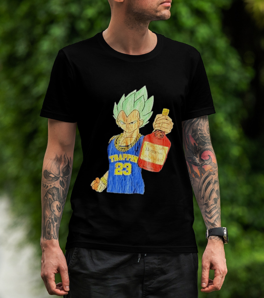 Hennessy Trappin 23 Anime Warrior Graphic Holding Bottle T-Shirt