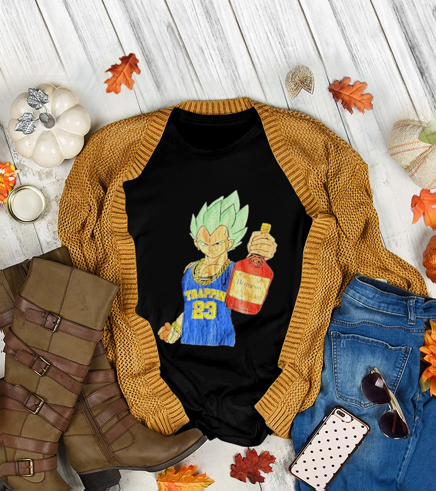 Hennessy Trappin 23 Anime Warrior Graphic Holding Bottle T-Shirt