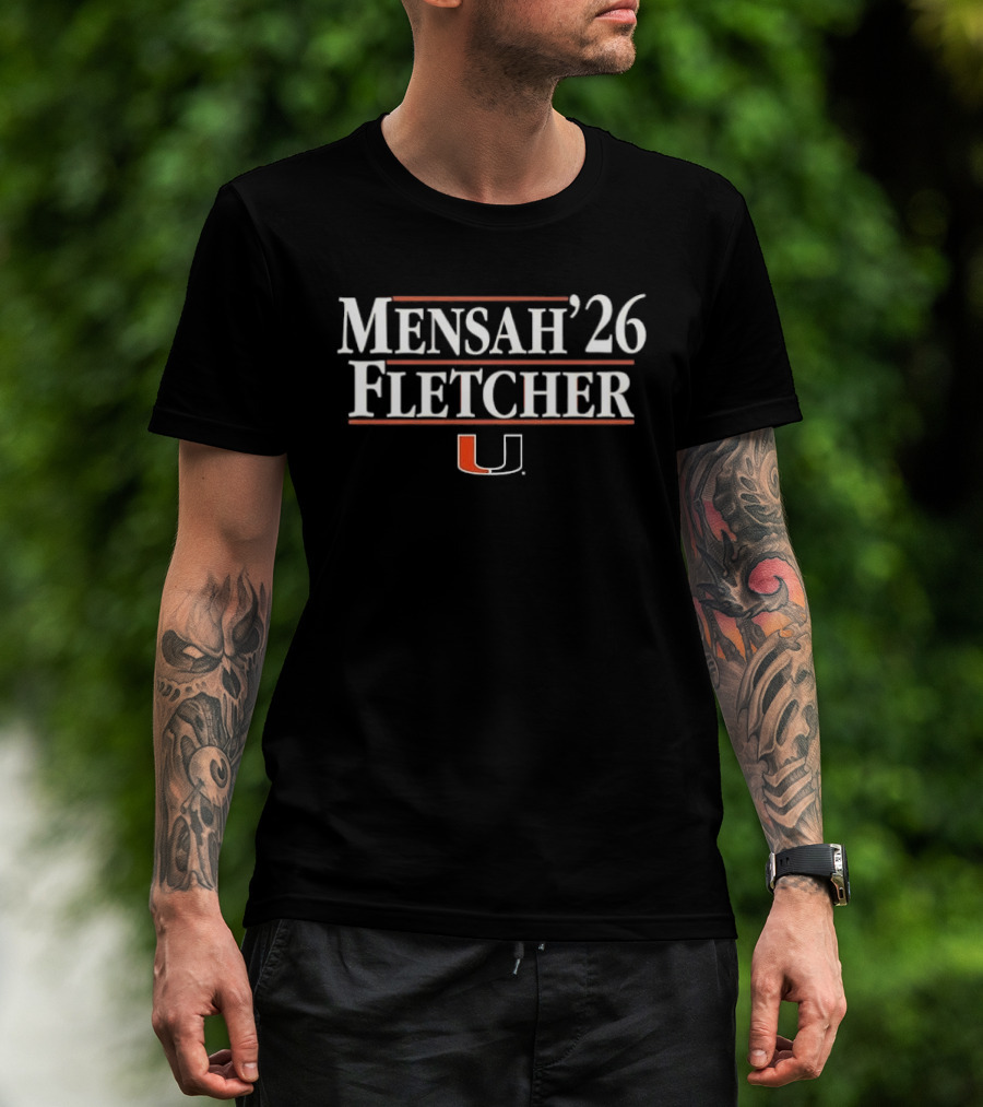 Mensah '26 Fletcher Miami Hurricanes U Logo Red Horizontal Lines T-Shirt