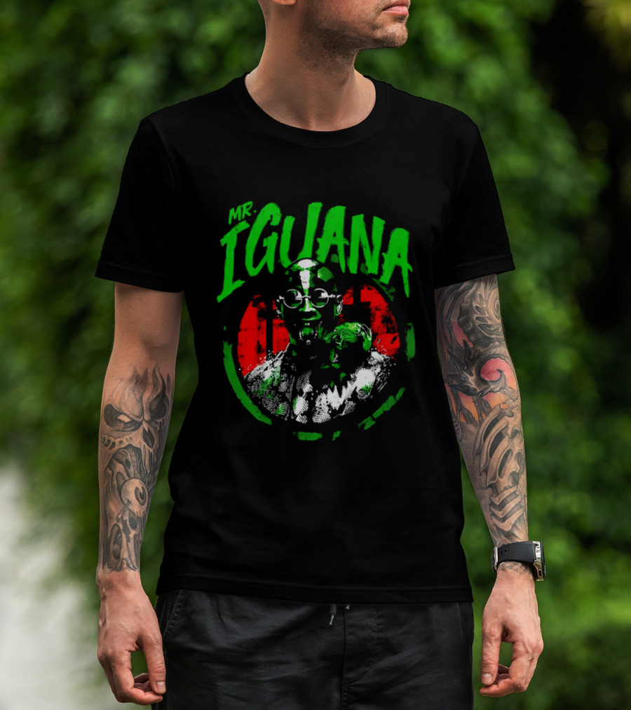 Mr Iguana Man Round Sunglasses Lizard Red Distressed Bootleg T-Shirt