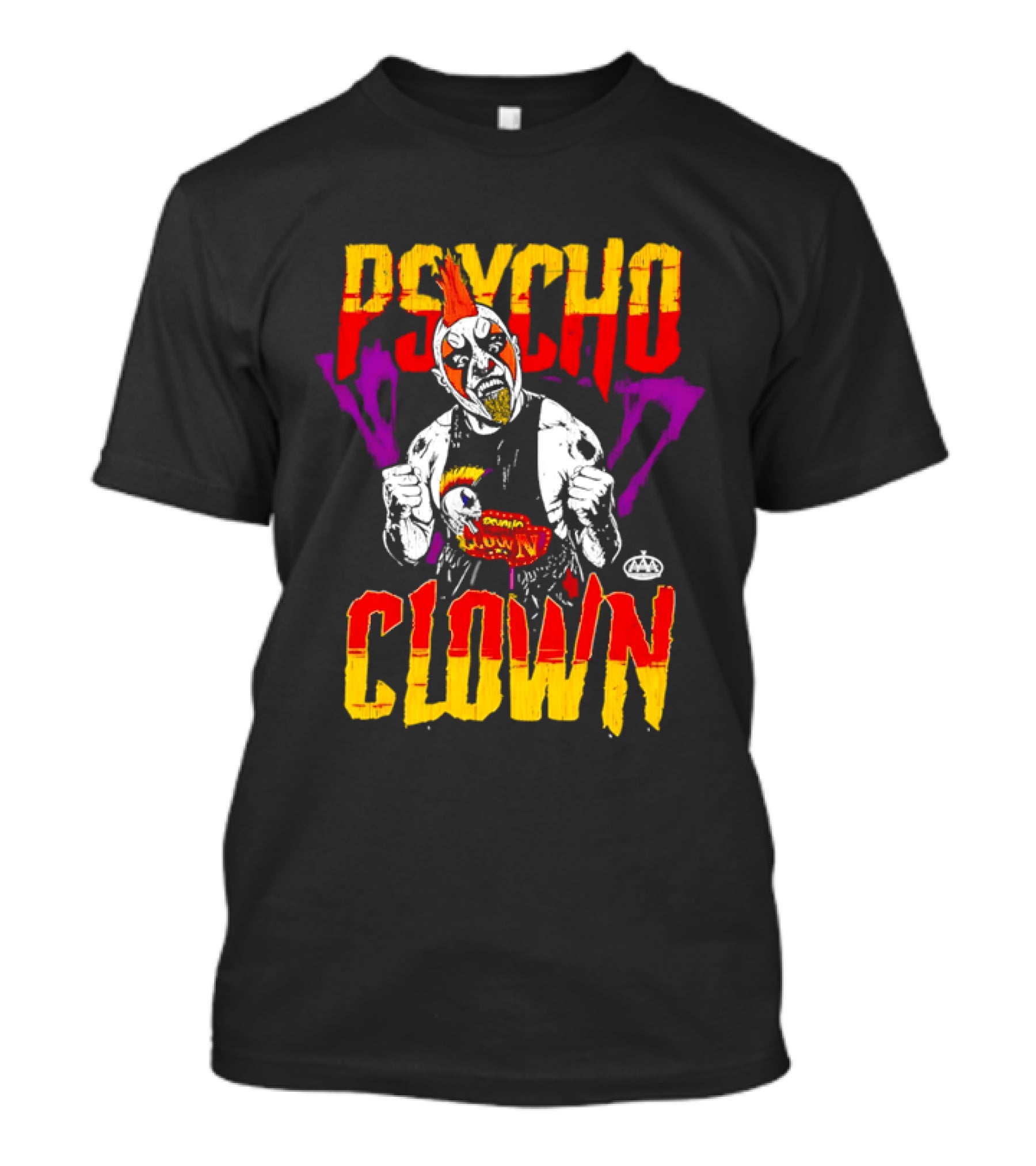 Psycho Clown Masked Luchador AAA Orange Mohawk Distressed T-Shirt