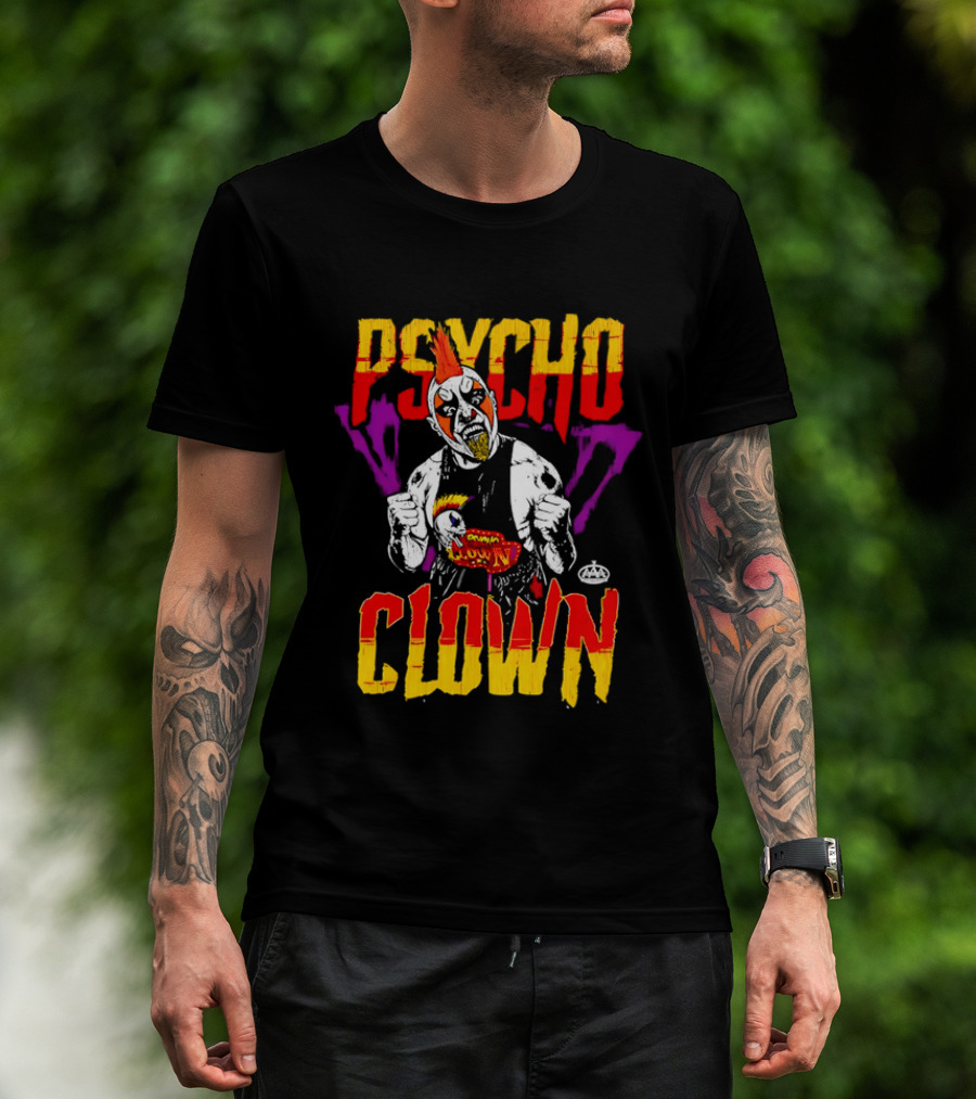 Psycho Clown Masked Luchador AAA Orange Mohawk Distressed T-Shirt