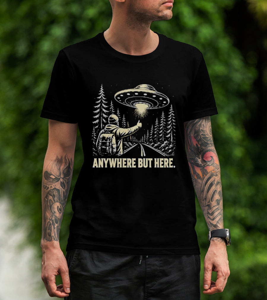 Anywhere But Here Hitchhiker UFO Forest Adventure T-Shirt