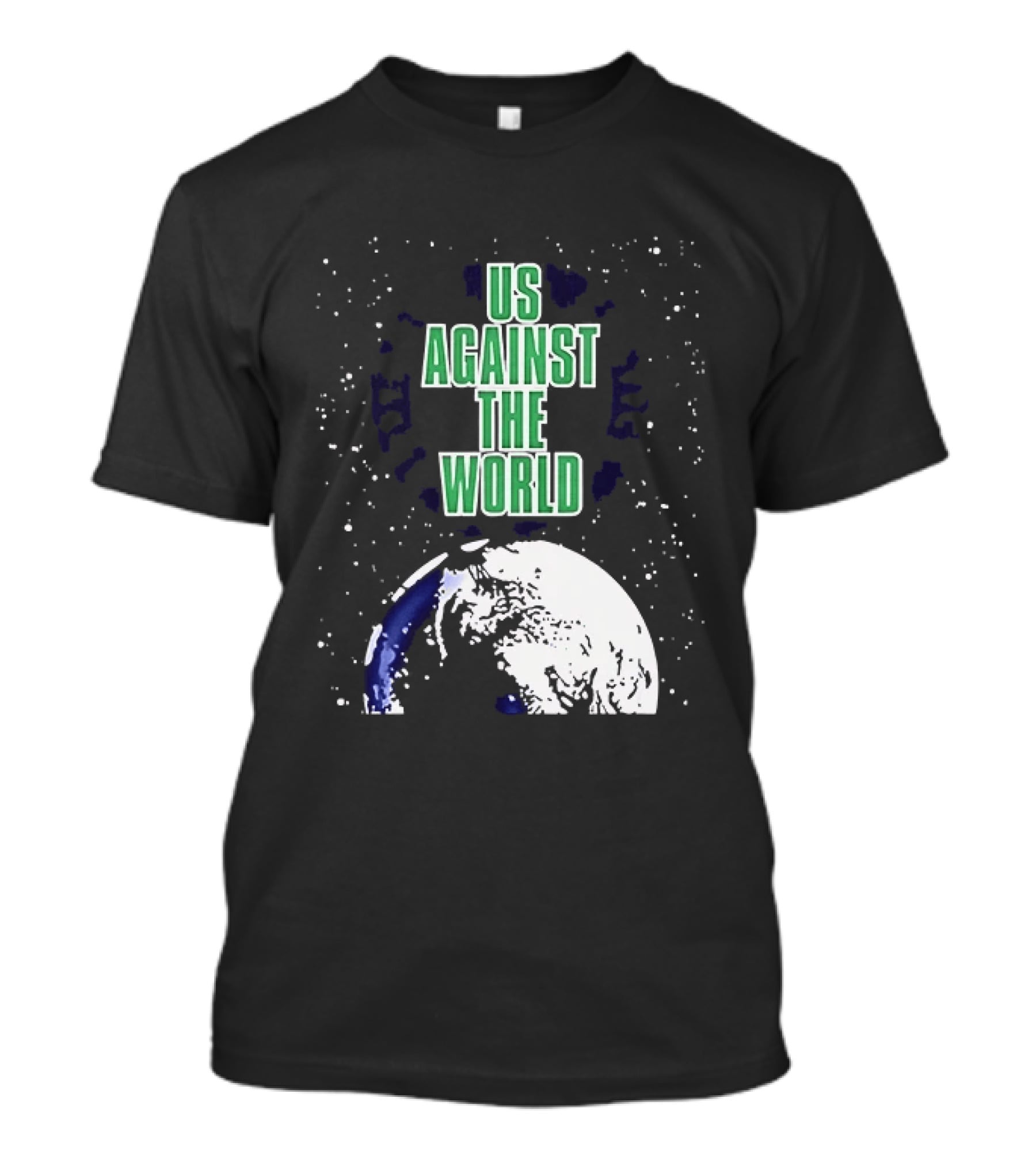 Boston Celtics Us Against The World Green Text Earth Motif T-Shirt