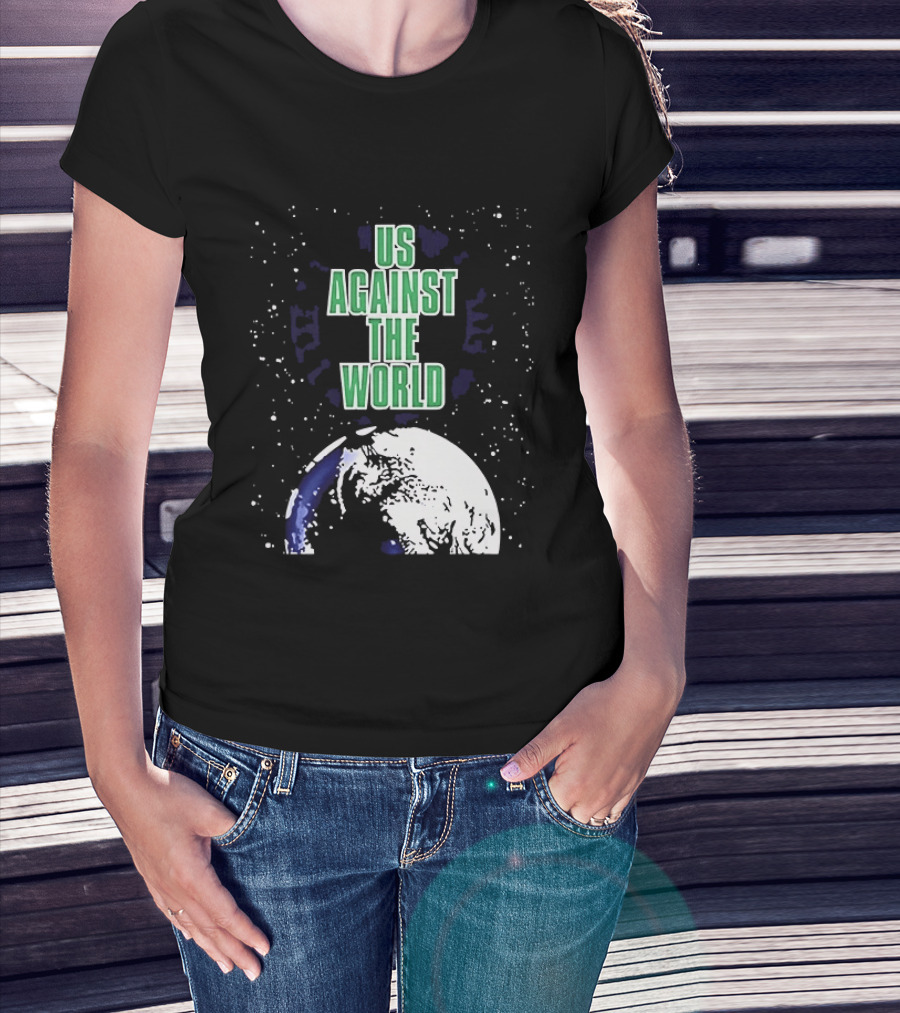 Boston Celtics Us Against The World Green Text Earth Motif T-Shirt