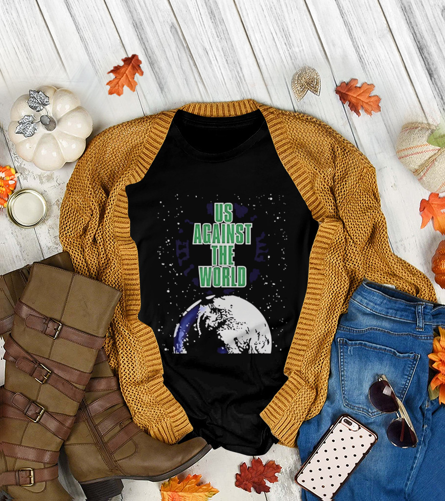 Boston Celtics Us Against The World Green Text Earth Motif T-Shirt