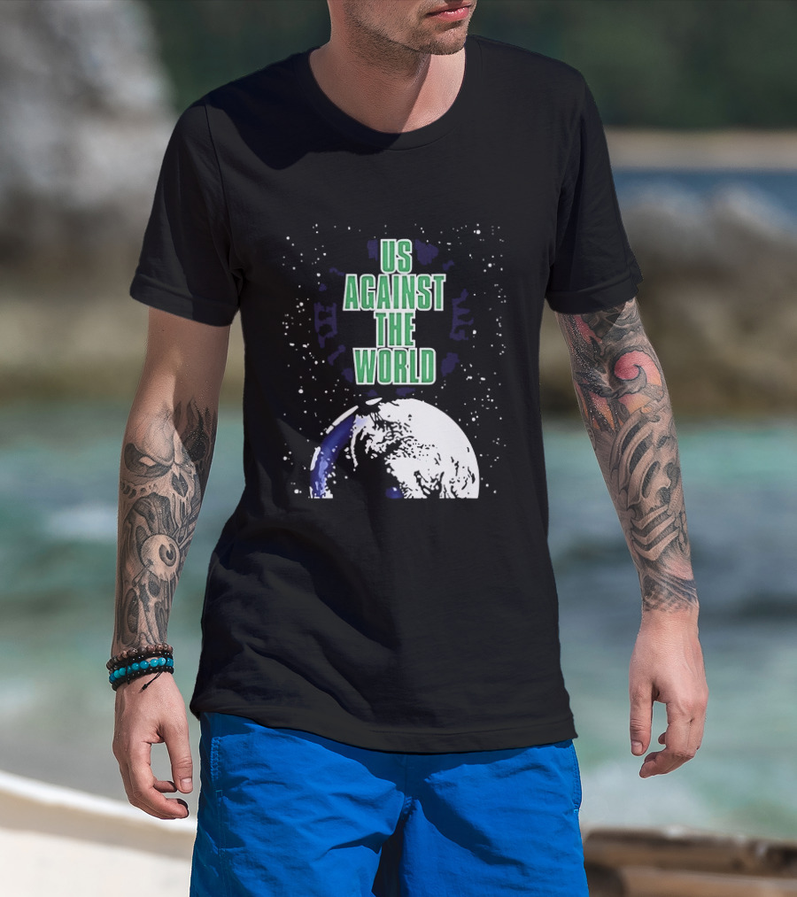 Boston Celtics Us Against The World Green Text Earth Motif T-Shirt