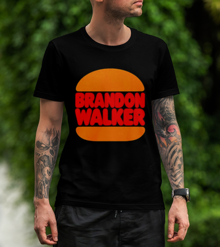 Brandon Walker Hamburger Bold Red Text Inside Orange Bun T-Shirt