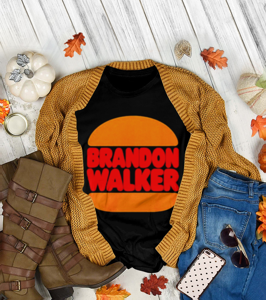 Brandon Walker Hamburger Bold Red Text Inside Orange Bun T-Shirt