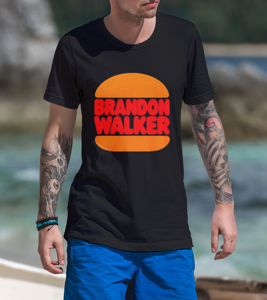Brandon Walker Hamburger Bold Red Text Inside Orange Bun T-Shirt