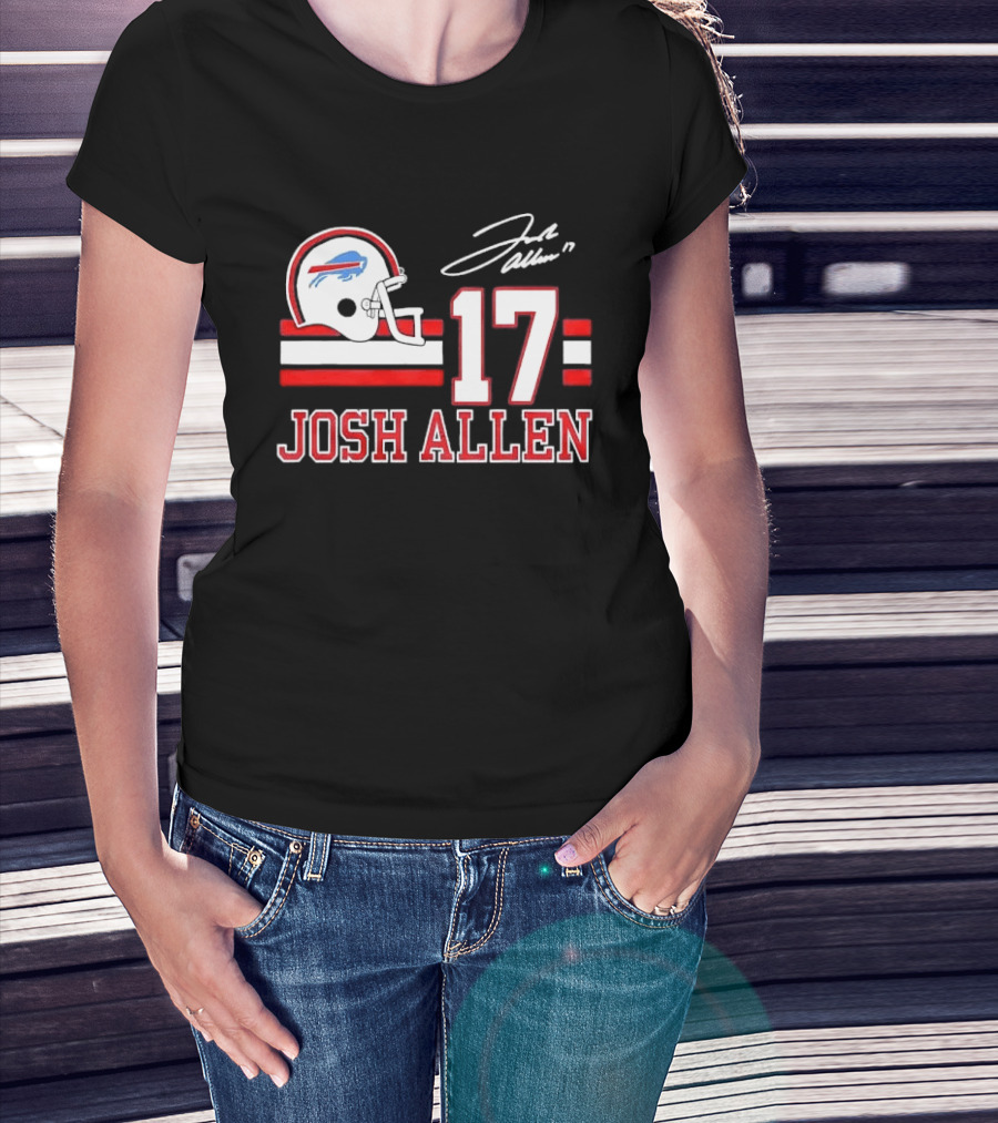 Josh Allen 17 Buffalo Bills Helmet Red Stripes Distressed T-Shirt