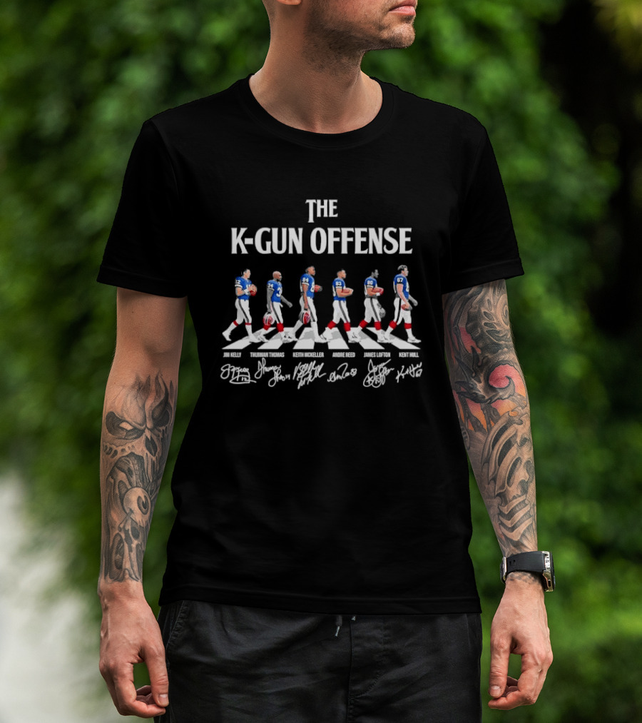 Buffalo Bills The K Gun Offense Jim Kelly Thurman Thomas Reed Beebe Roster T-Shirt