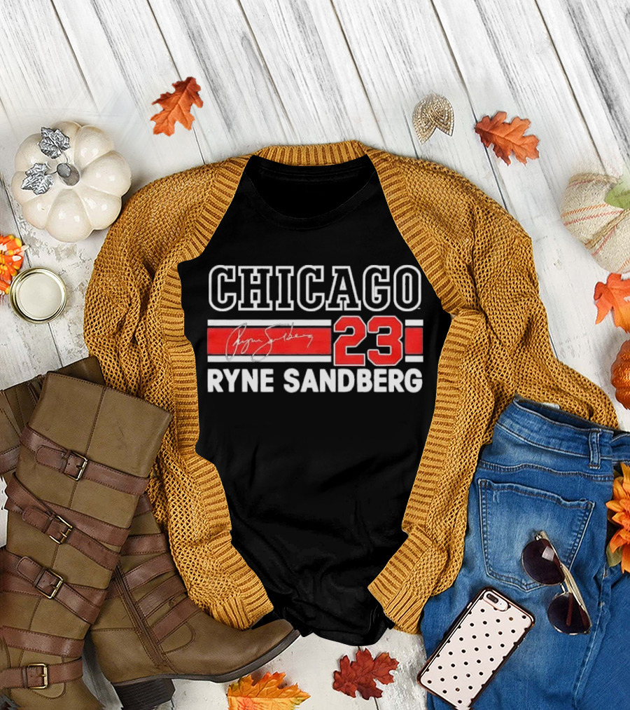 Chicago Cubs Ryne Sandberg 23 Red White Horizontal Stripes Distressed T-Shirt