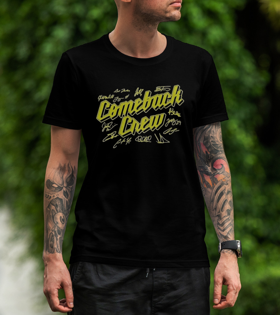 Comeback Crew Yellow 3D Lettering With Player Signatures Black T-Shirt