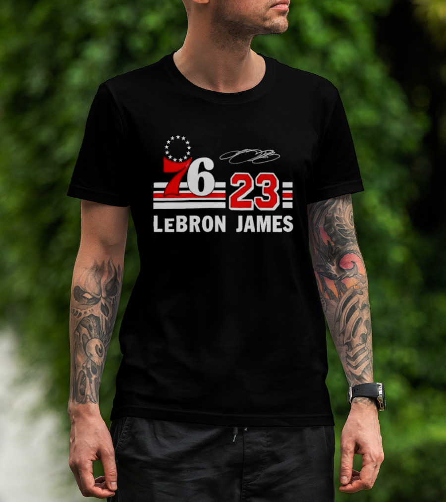 Philadelphia 76 23 Lebron James Red White Stripes Distressed T-Shirt