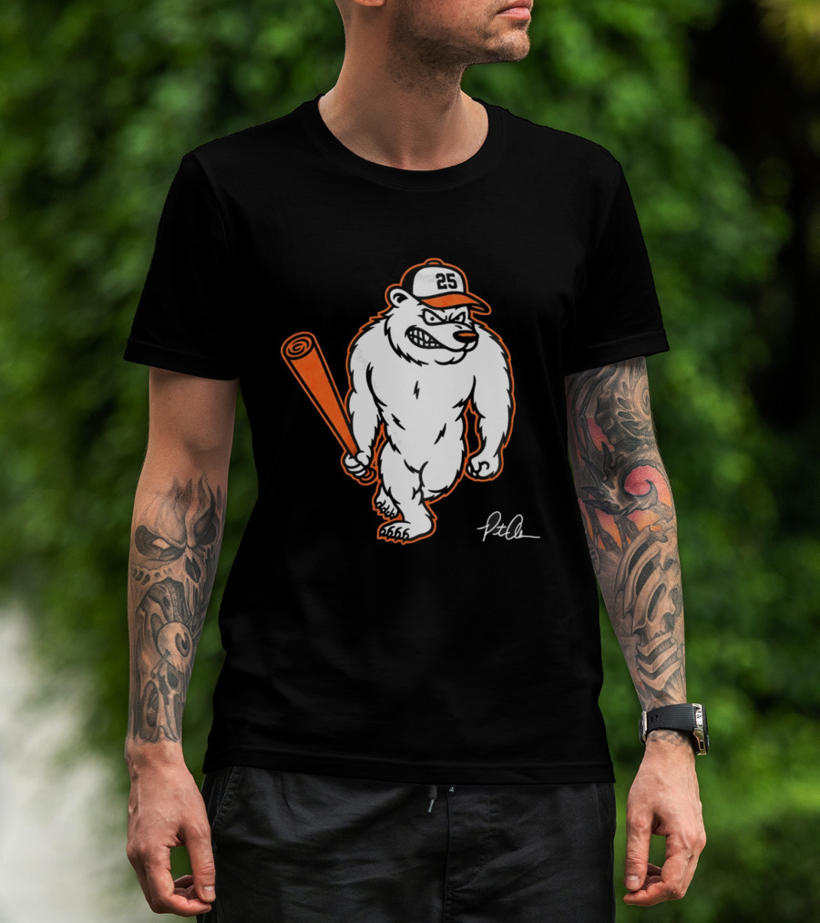 Polar Bear Pete Baseball Bear With Orange Bat And Cap Number 25 Art By Pete Alonso T-Shirt