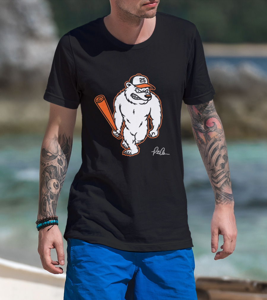 Polar Bear Pete Baseball Bear With Orange Bat And Cap Number 25 Art By Pete Alonso T-Shirt