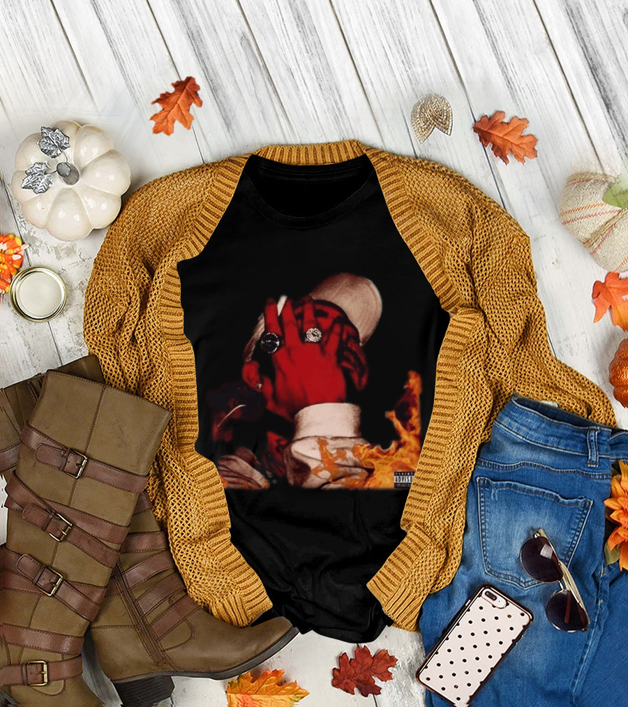 Post Malone August 26 Album Cover Art With Tracklist Featuring Rings And Flames T-Shirt