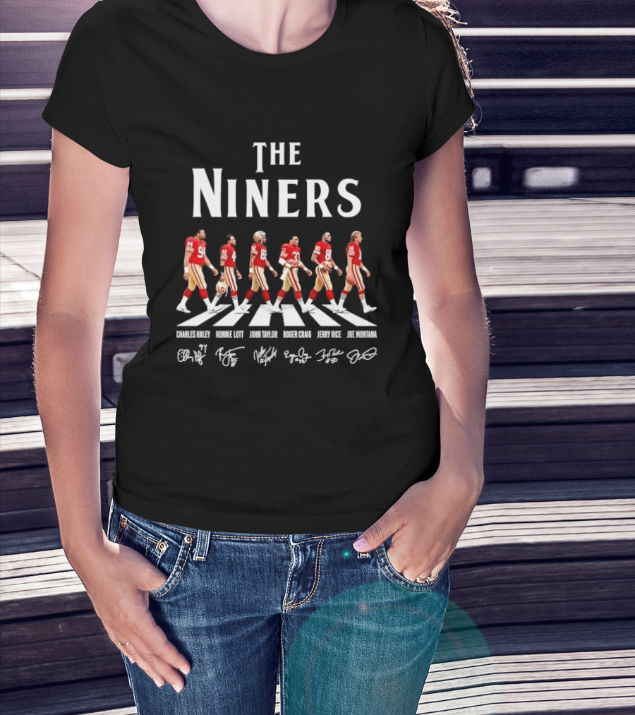 The Niners San Francisco 49ers Charles Haley Ronnie Lott Jerry Rice Joe Montana Roster T-Shirt