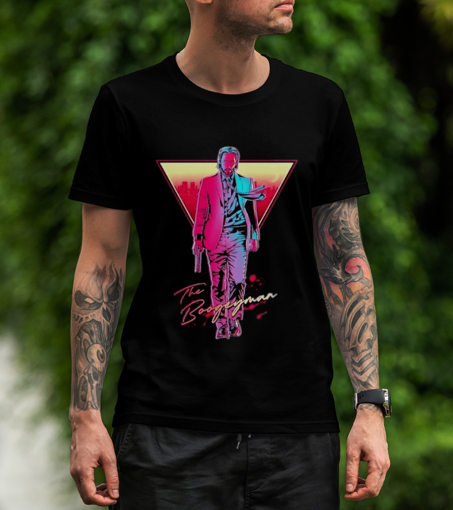 The Boogeyman John Wick Neon Triangle Sunset Walking Gun T-Shirt