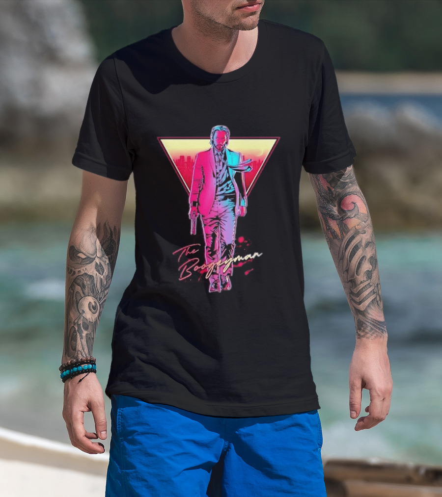 The Boogeyman John Wick Neon Triangle Sunset Walking Gun T-Shirt