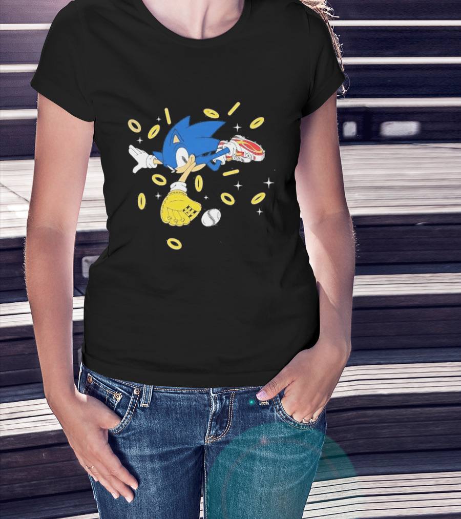 The Hedgehog Running Collecting Rings With Baseball Glove And Ball T-Shirt