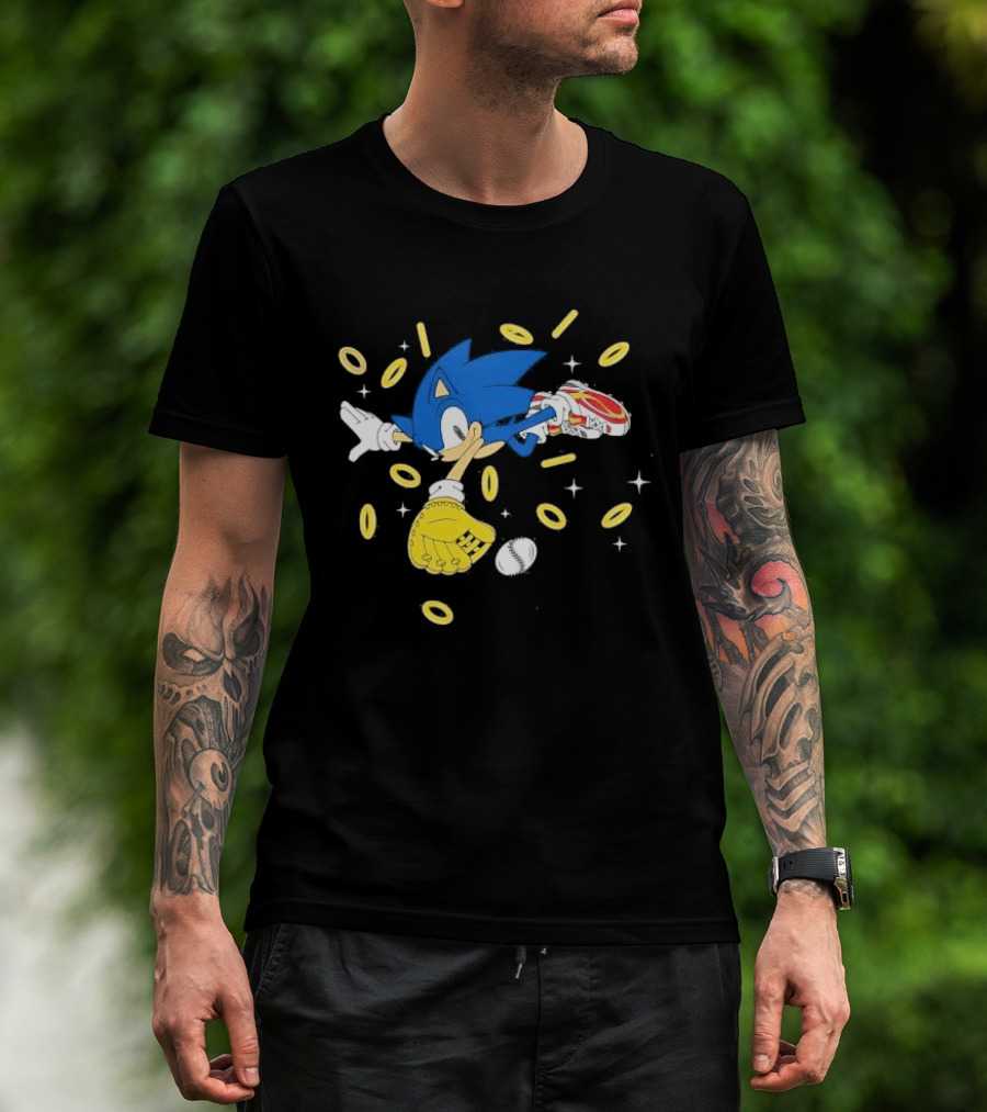 The Hedgehog Running Collecting Rings With Baseball Glove And Ball T-Shirt