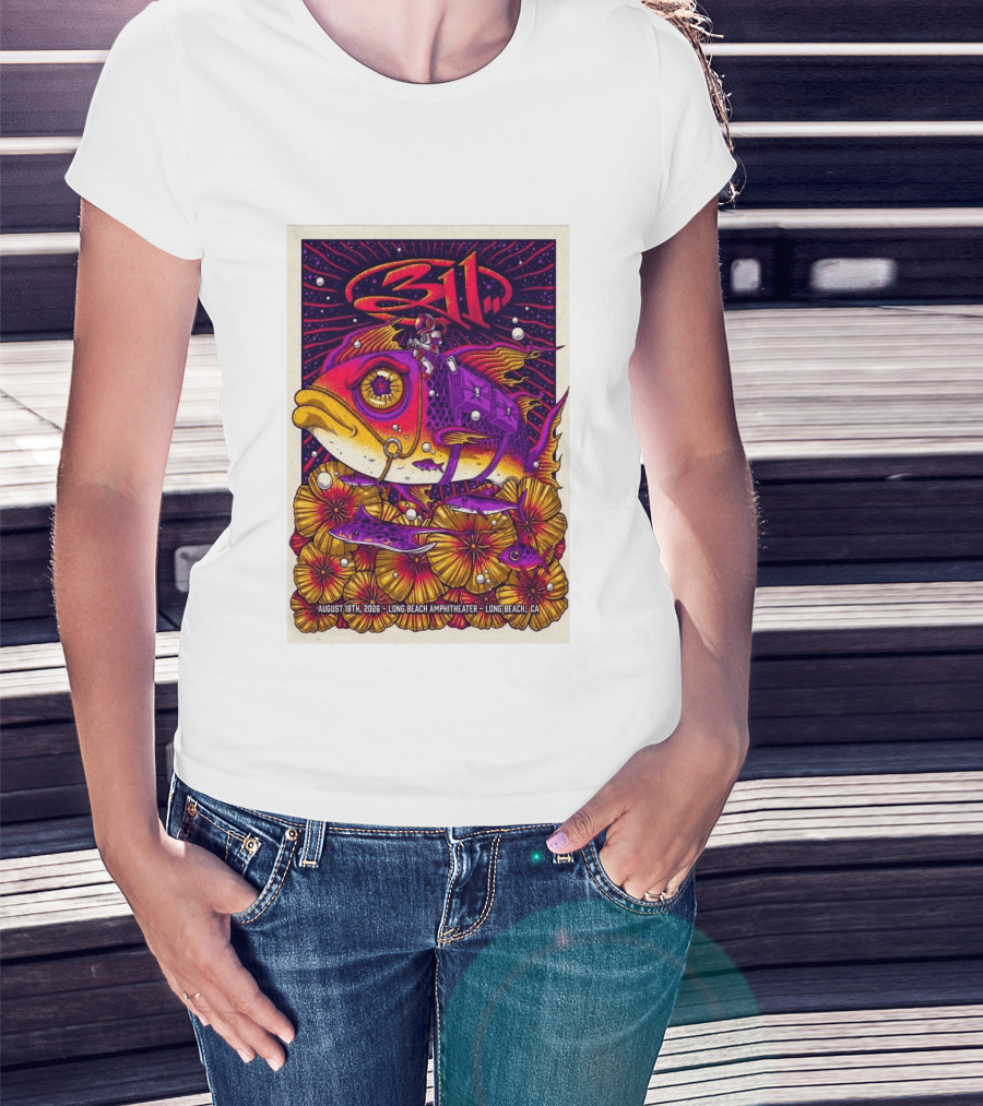 311 August 18 2026 Long Beach Amphitheater CA Psychedelic Fish And Astronaut T-Shirt