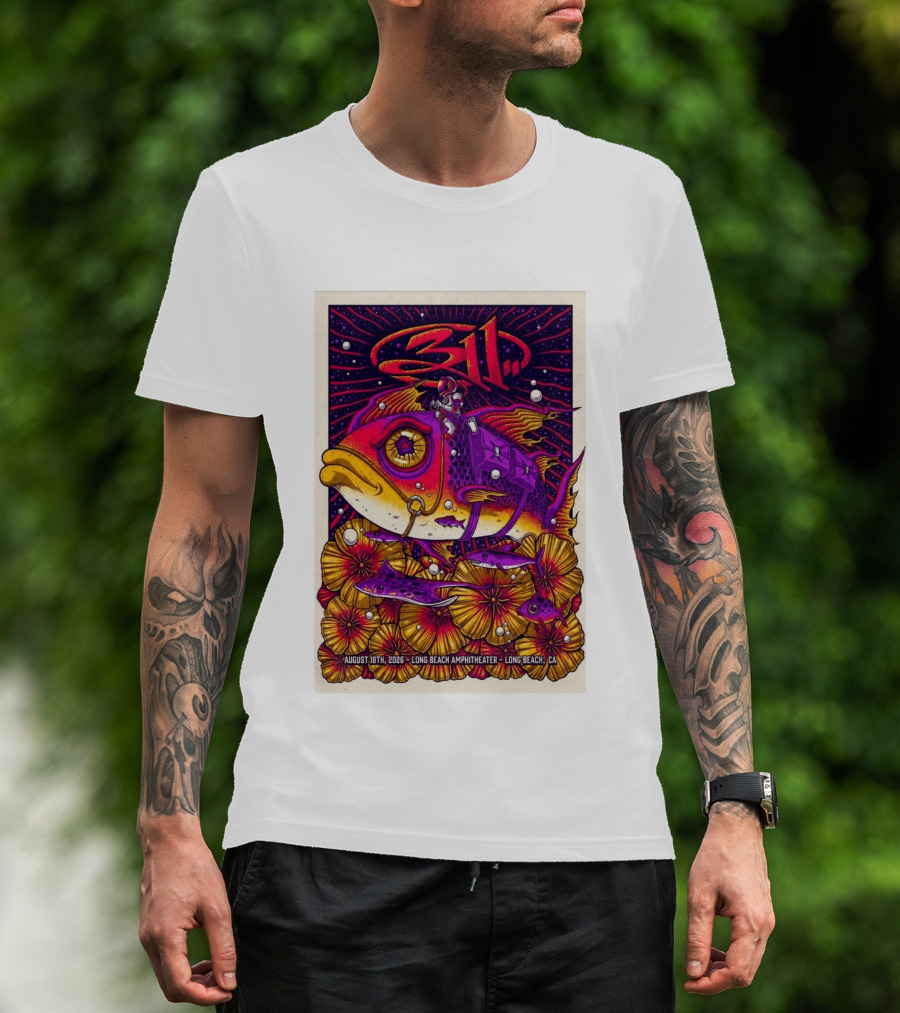 311 August 18 2026 Long Beach Amphitheater CA Psychedelic Fish And Astronaut T-Shirt