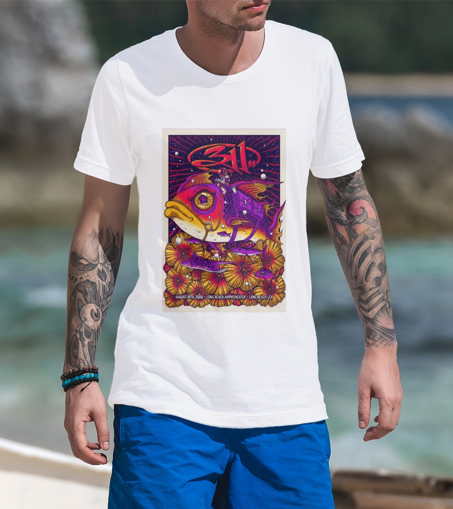 311 August 18 2026 Long Beach Amphitheater CA Psychedelic Fish And Astronaut T-Shirt
