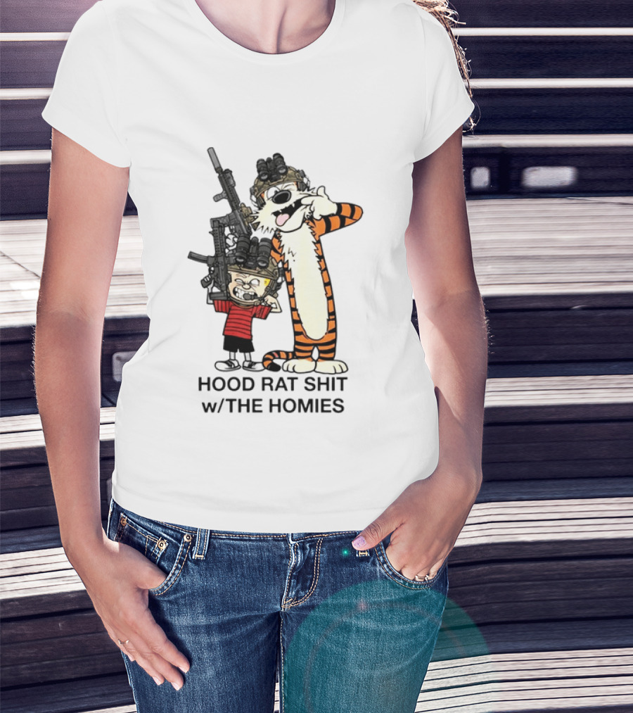 Calvin And Hobbes Hood Rat Shit W The Homies Rifle Helmets T-Shirt